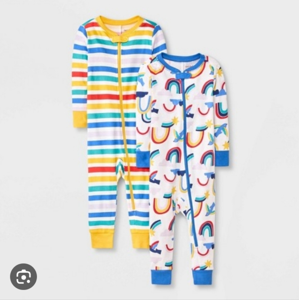 🆕️2pk footless pajamas colorful rainbow and stripes cat and jack 12M